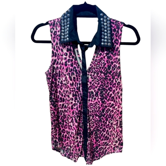 Rue21 Tops - Rue 21 Pink and Black Leopard print Stud Tank Top. Size M